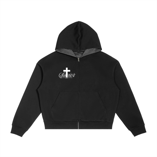 Savior Plaid Boxy Zip-Hoodie